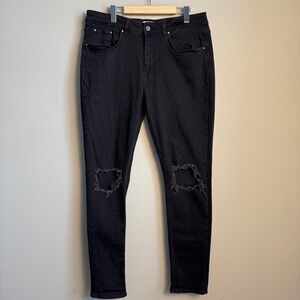 Legend London Mens Black Denim Jeans Distressed Ripped Knee Measures W34 Grunge